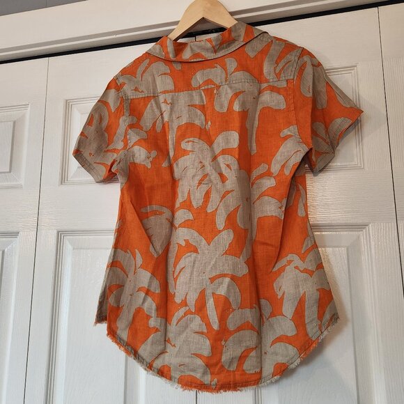 Tommy Bahama palm print orange button short sleeve blouse top shirt - Picture 2 of 8